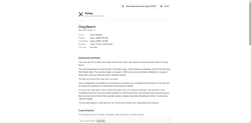 Xenqu case overview report with outcome and executive summary